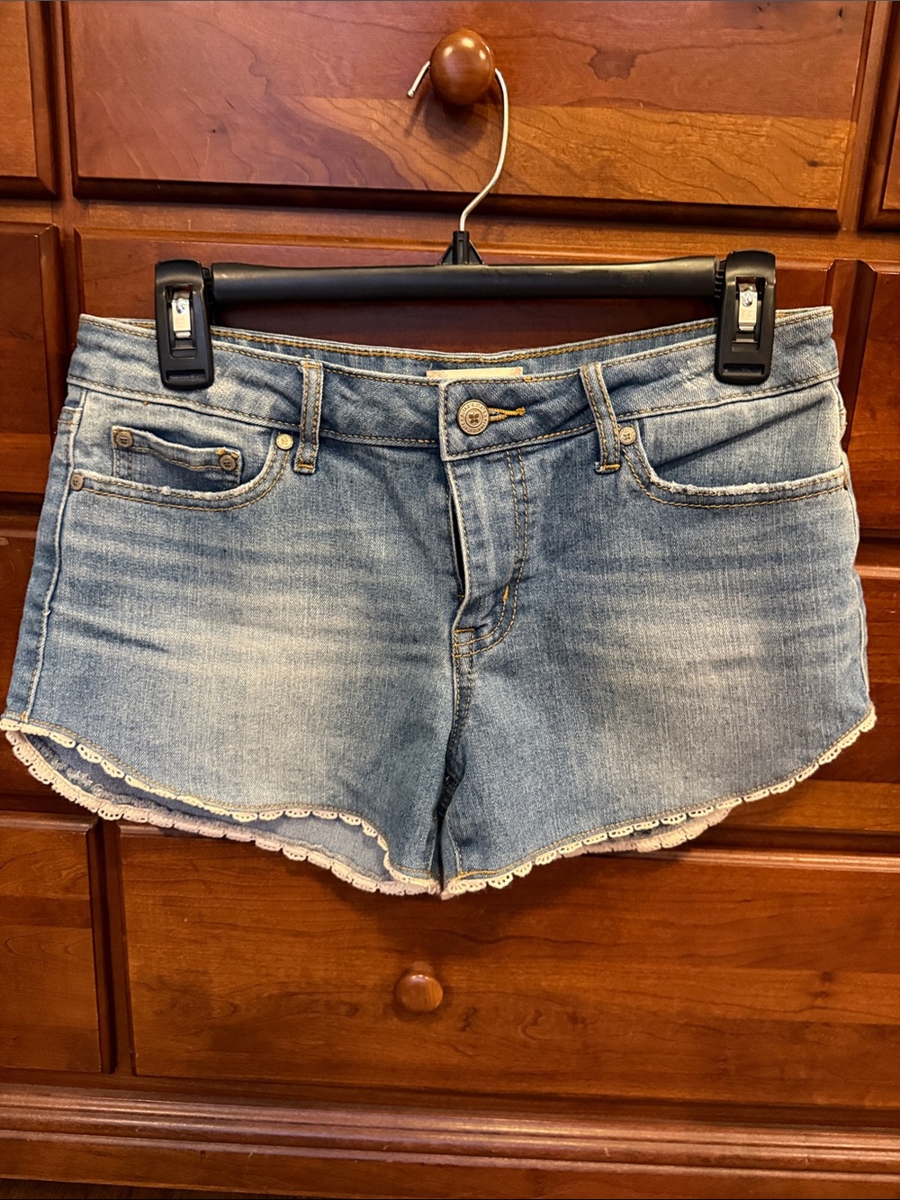Altar'd State Light Blue Denim Shorts with Lace Trim